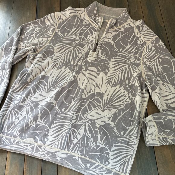 Tommy Bahama Long Sleeve 1/4 Zip Reversible Gray Palms Mens Sweater Size XL (Z8) - Picture 1 of 10
